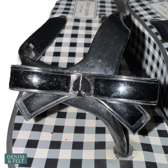 Kate Spade Rina Wedge Flip Flops Black Gingham Bow Sandals Size 7B Women’s - Picture 11 of 14